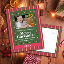 Familien-Weihnachtsstreifen-Foto-Feiertags-Postkar