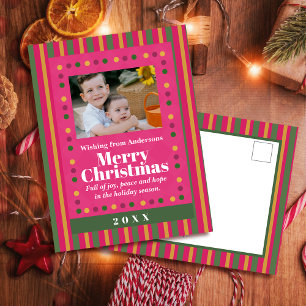 Familien-Weihnachtsstreifen-Foto-Rot-Feiertags-Pos Feiertagspostkarte