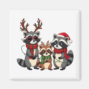 Familien-Weihnachtswaschbären mit Santa-Hut Magnet