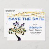 Familien-Wiedersehen Save the Date-Gelblichtbaum Ankündigungspostkarte (Vorne/Hinten)