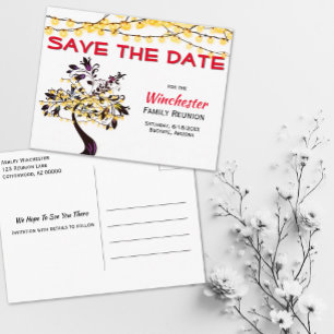Familien-Wiedersehen Save the Date-Gelblichtbaum Ankündigungspostkarte