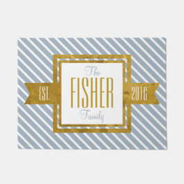 Familien-Zuhause hergestelltes Jahr-Gold und blaue Fußmatte