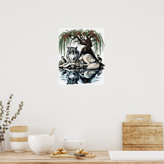 Familienaase Serene Wolf in idyllischer Natur16x20 Poster (Küche)