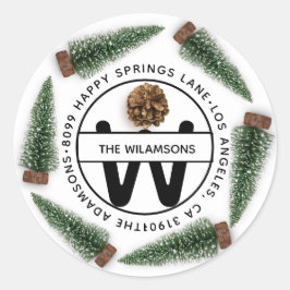 Familienadresse UAWG Monogram White Christmas Tree Runder Aufkleber
