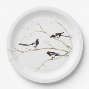 Familienangebot für Watercolor Magpie Bird-Familie Pappteller