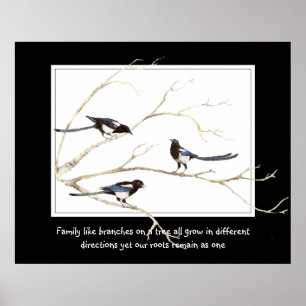 Familienangebot für Watercolor Magpie Bird-Familie Poster