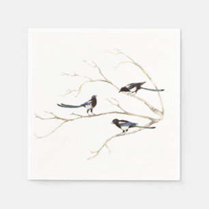 Familienangebot für Watercolor Magpie Bird-Familie Serviette