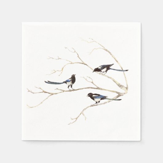 Familienangebot für Watercolor Magpie Bird-Familie Serviette (Vorderseite)
