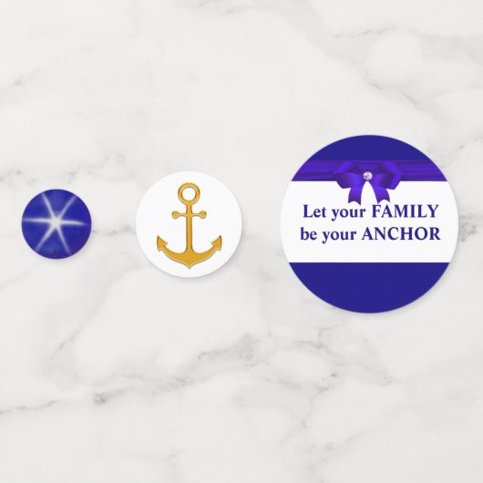 Familienanker auf Blue Golden & White Konfetti (Vorderseiten)