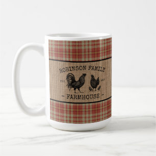 Familienbauernhaus Vintage Rotes Karo Jute Groß Kaffeetasse