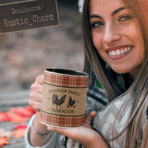 Familienbauernhaus Vintage-Rotkariert-Burlap 2-Ton Tasse