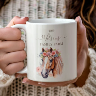 Familienbauernhof Rustikale Blumenkrone Pferd Kaffeetasse