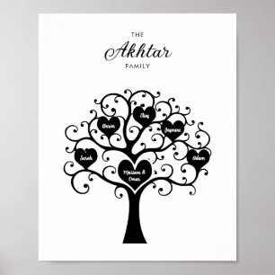 Familienbaum aus schwarzem und weißem Herzen Poster