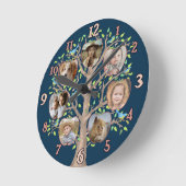 Familienbaum Foto Collage 7 Custom Pics Dunkelblau Runde Wanduhr (Winkel)