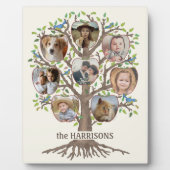Familienbaum Foto Collage 8 Bilder Name Lt Beige Fotoplatte (Vorderseite)