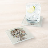 Familienbaum Foto Collage 8 Bilder Name Lt Beige Glasuntersetzer (Schrägansicht)