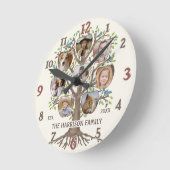 Familienbaum Foto Collage 8 Bilder Name Lt Beige Runde Wanduhr (Winkel)