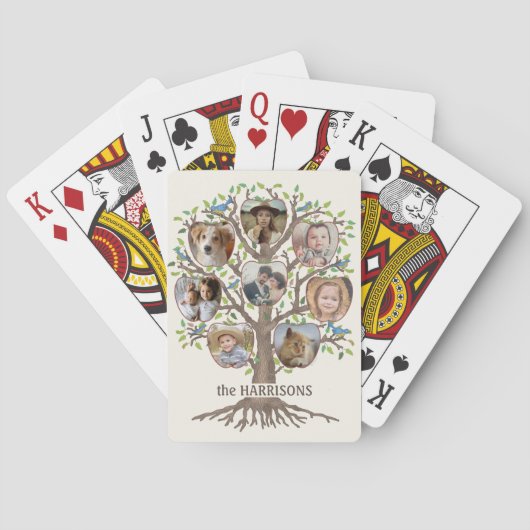 Familienbaum Foto Collage 8 Bilder Name Lt Beige Spielkarten (Rückseite)