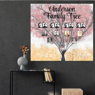 Familienbaum Fotos auf dem Rotleder-Watercolor Poster