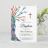 Familienbaum Girls Taufe Christening Einladung (Stehend Vorderseite)