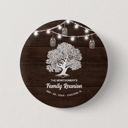 Familienbaum-Lichterkette Wiedersehens-Button-Gesc Button (Vorderseite)