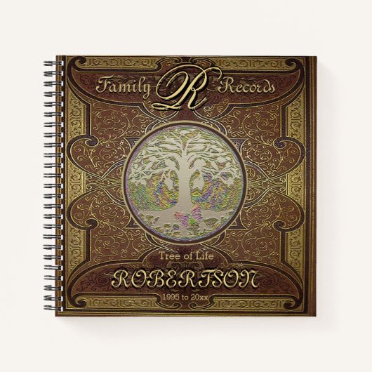 Familienbaum | Vintages Lederbuch-Look Notizblock (Vorderseite)