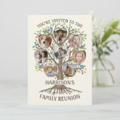 Familienbaum Wiedersehen Tree Zusammentreffen 8 Fo Einladung (Stehend Vorderseite)