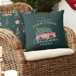 Familienbetrieb Frische Weihnachtsbaumen Pink Retr Kissen