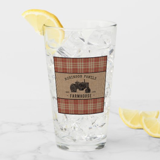 Familienbetrieb Rustikaler Traktor Red Kariert Bur Glas (Vorderseite Ice)