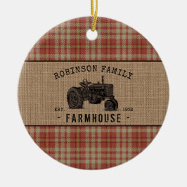 Familienbetrieb Rustikaler Traktor Red Kariert Bur Keramik Ornament