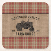 Familienbetrieb Rustikaler Traktor Red Kariert Bur Rechteckiger Pappuntersetzer (Vorderseite)