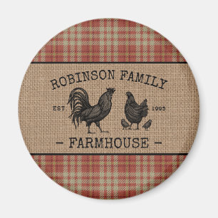 Familienbetrieb Vintag Red Kariert Burlap Round Magnet