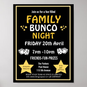 Familienbunco Night, Bunco Party PTA-Event PTO Poster