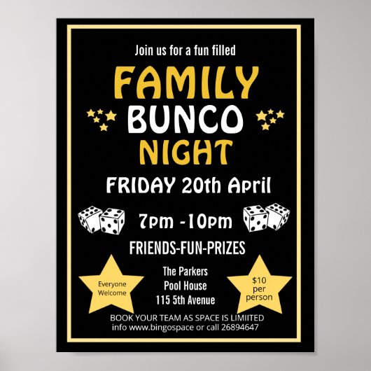 Familienbunco Night, Bunco Party PTA-Event PTO Poster (Vorne)