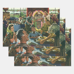 Familienessen im Retro-Look in einem Diner mit ein Geschenkpapier Set