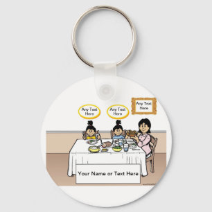 Familienessen, Single Mama, 2 Girls Cartoon Schlüsselanhänger