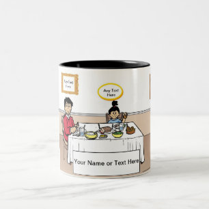 Familienessen, Single Vater, 1 Girl-Cartoon Zweifarbige Tasse