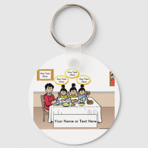 Familienessen, Single Vater, 2 Girls Cartoon Schlüsselanhänger