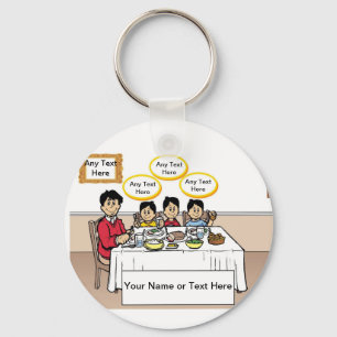 Familienessen, Single Vater, 3 Jungs Cartoon Schlüsselanhänger