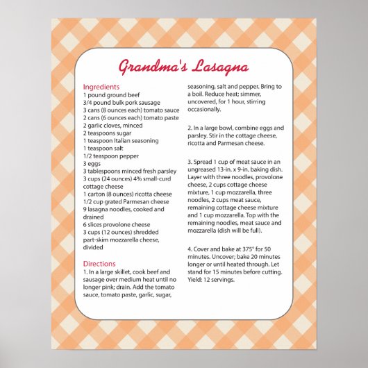 Familienfavorit Rezept Retro - Lasagna Poster (Vorne)