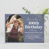 Familienfeier 100. Geburtstagsparty Einfaches Eleg Einladung (Stehend Vorderseite)