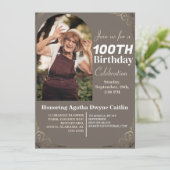Familienfeier 100. Geburtstagsparty Einfaches Eleg Einladung (Stehend Vorderseite)
