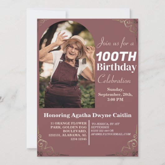 Familienfeier 100. Geburtstagsparty Einfaches Eleg Einladung (Vorderseite)