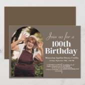 Familienfeier 100. Geburtstagsparty Einfaches Foto Einladung (Vorne/Hinten)