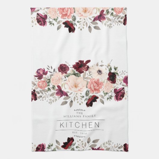 Familienfloral Burgund Geschirrtuch (Vertikal)