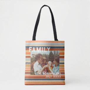 Familienfoto-Andenken Boho-Retro-Streifen-Typograf Tasche