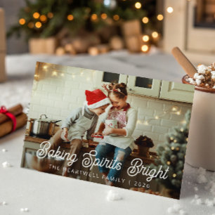 Familienfoto Backen Spirits Bright White Schrift Feiertagskarte