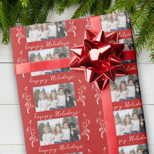 Familienfoto-Blattwerk-Weihnachten-Frohe-Feiertage Geschenkpapier