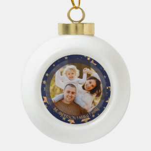 Familienfoto Blau Gold Stern Elegantes Weihnachtsf Keramik Kugel-Ornament