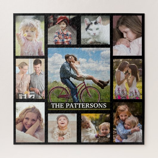 Familienfoto Collage 11 Bilder Name Platz Schwarz Puzzle (Vertikal)